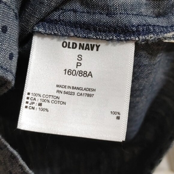 OLD NAVY men's grey blue button down long sleeves dress short polka dot - Picture 8 of 8